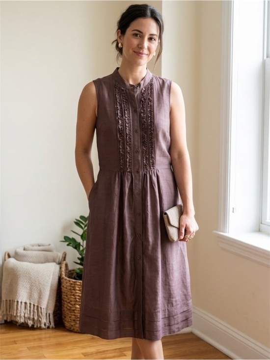 Banana Republic Dresses & Skirts - Banana Republic Silk Cotton Ruffle Bib Dress Size 6 Mauve Brown Sleeveless